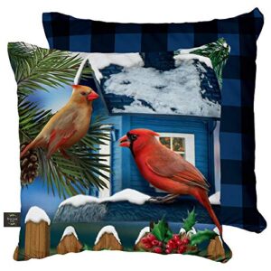 briarwood lane snow day cardinals winter decorative pillow birdhouse indoor outdoor 17" x 17"