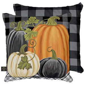 briarwood lane checkered pumpkins autumn decorative pillow primitive indoor outdoor 17" x 17"