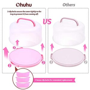 Ohuhu Cake Carrier Cupcake Containers Keeper Cake Stand with Lid Portable Round Cake Container Holder with Handle Two Sided Base for Pies Cookies Nuts Fruit Suitable for 10 inch Cake Perfect Gifts