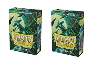 dragon shield bundle: 2 packs of 60 count japanese size mini matte card sleeves - matte olive