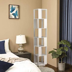 QIHANG-US 6 Tier Wooden Bookcase Corner Tall Book Shelf Modern 360° Rotating Storage Display Rack Floor Standing Shelves with Open Design Shelving Unit for Home Office Living Room Study, White