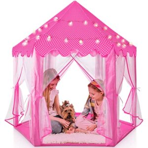 play22 princess tent for girls - large playhouse kids castle play tent with star lights & carry bag - indoor and outdoor pink toy for children 55" x 53"