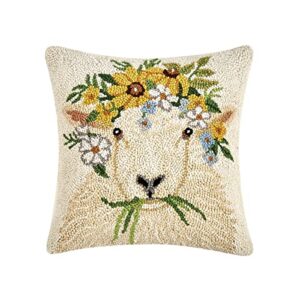 peking handicraft 30ml492c14sq spring sheep poly filled hook pillow, 14-inch square, wool and cotton