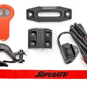 SuperATV Black Ops 2500 LB Winch Kit for UTV/ATV | Includes 50 Ft. Synthetic Rope | 12 Volt Winch | 1 HP Motor | Waterproof Seals and Solenoid | 166:1 Gear Ratio
