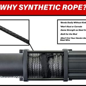SuperATV Black Ops 2500 LB Winch Kit for UTV/ATV | Includes 50 Ft. Synthetic Rope | 12 Volt Winch | 1 HP Motor | Waterproof Seals and Solenoid | 166:1 Gear Ratio