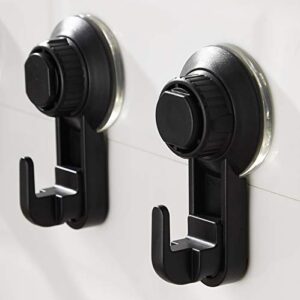 bestomo suction cup hooks, heavy duty suction cup hooks waterproof and oilproof, bathroom kitchen wall hooks hanger for towel loofah, reusable shower suction hooks - 2 packs（black） (black, small)