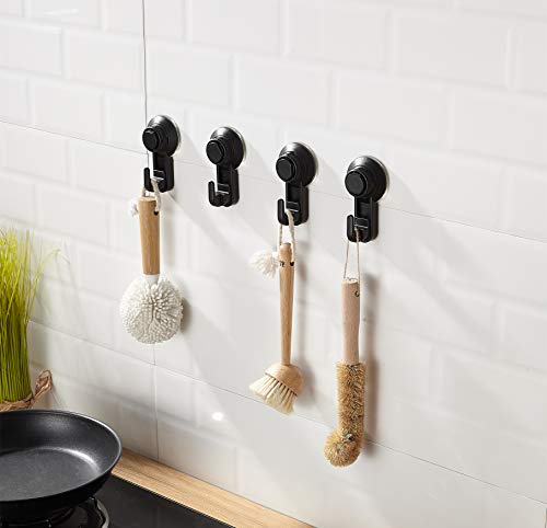 Bestomo Suction Cup Hooks, Heavy Duty Suction Cup Hooks Waterproof and Oilproof, Bathroom Kitchen Wall Hooks Hanger for Towel Loofah, Reusable Shower Suction Hooks - 2 Packs（Black） (Black, Small)