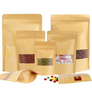 stand up pouch bags 50 pcs kraft bags with window zip sealable bags for food resealable bags for small business 4x6 inches