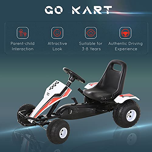 Aosom Pedal Go Kart Children Ride on Car Racing Style with Adjustable Seat, Plastic Wheels, Handbrake and Shift Lever, White