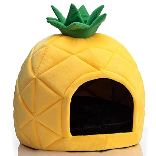 Hollypet Cozy Pet Bed, Warm Cave Nest Sleeping Bed Pineapple Shape Puppy House for Cats, Yellow