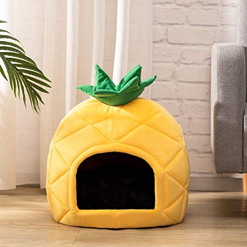 Hollypet Cozy Pet Bed, Warm Cave Nest Sleeping Bed Pineapple Shape Puppy House for Cats, Yellow