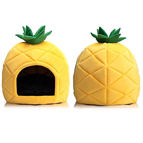 Hollypet Cozy Pet Bed, Warm Cave Nest Sleeping Bed Pineapple Shape Puppy House for Cats, Yellow