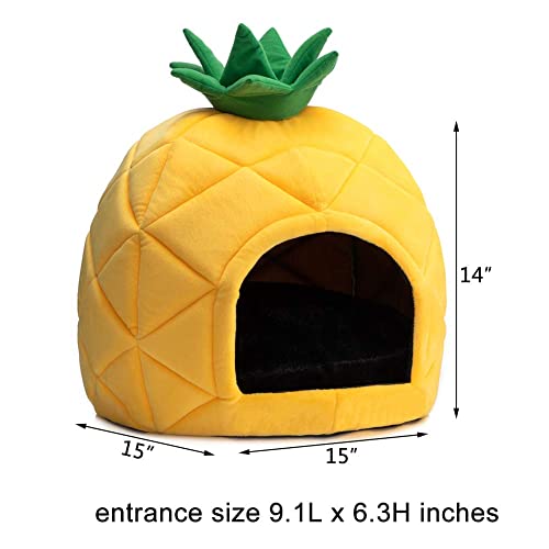 Hollypet Cozy Pet Bed, Warm Cave Nest Sleeping Bed Pineapple Shape Puppy House for Cats, Yellow