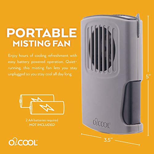 O2COOL Misting Necklace Fan - Portable, Battery Operated with Powerful Vertical Air Flow for Quiet Hands Free Cooling and Personal Travel (Grey 2 Pack)