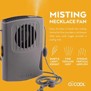 O2COOL Misting Necklace Fan - Portable, Battery Operated with Powerful Vertical Air Flow for Quiet Hands Free Cooling and Personal Travel (Grey 2 Pack)