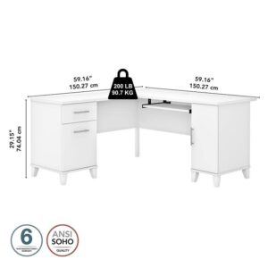Bush Furniture Somerset 60W L Shaped Desk with Storage in White