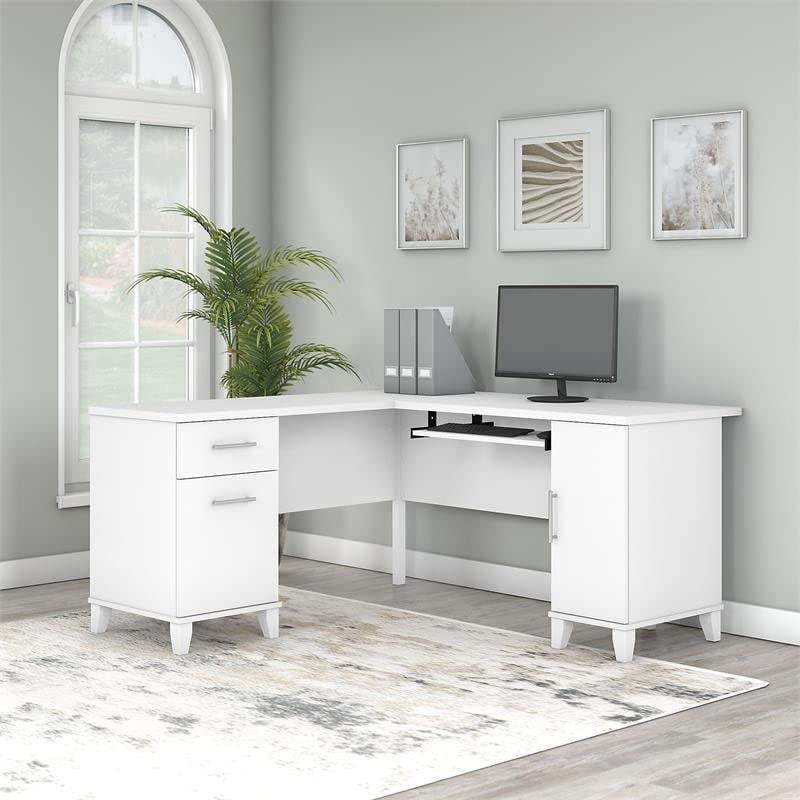 Bush Furniture Somerset 60W L Shaped Desk with Storage in White
