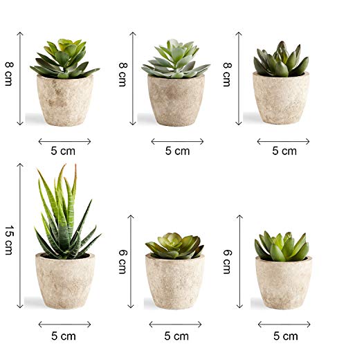 PRIMAISON Artificial Succulents Plants Potted Set-Decorative Fake Succulent Plant Faux Plastic Plant Indoor &Outdoor for House Office Desk Bathroom Kitchen DIY Decor Gift Set of 6