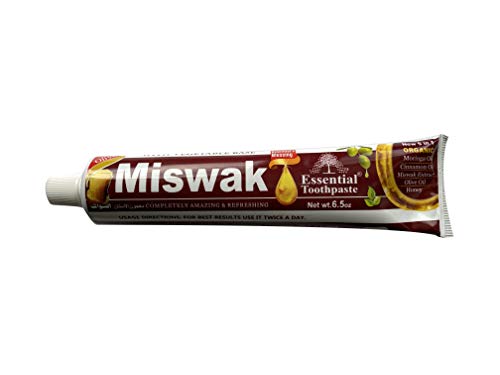 Essential Palace (Pack of 6) Organic Miswak Herbal Whitening Toothpaste - Refreshing- with Moringa Oil, Cinnamon Oil, Miswak Extract, Olive Oil & Honey- 100% Fluoride Free & Vegetable Base - 6.5 Oz