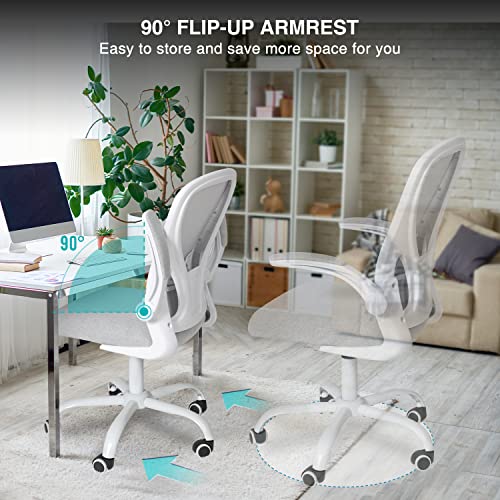 ELECWISH Ergonomic Home Office Chair Fabric Desk Chair with Adjustable Lumbar Support and Height, Mid Back Swivel Executive Chair with Flip up Armrests (Grey)