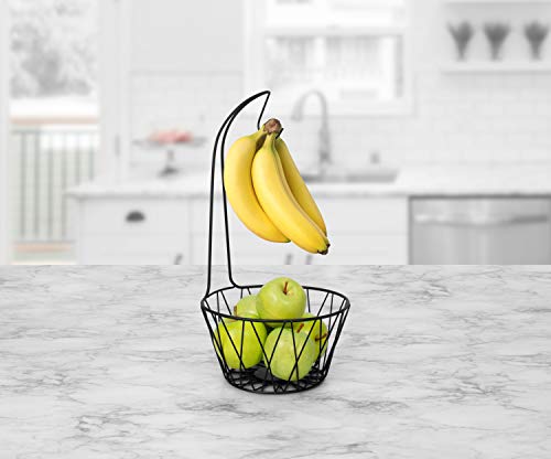 Spectrum Diversified Paxton Tree & Basket Hanger & Fruit Basket, Produce Saver Banana Holder & Open Wire Fruit Bowl for Kitchen Counter & Dining Table, Black