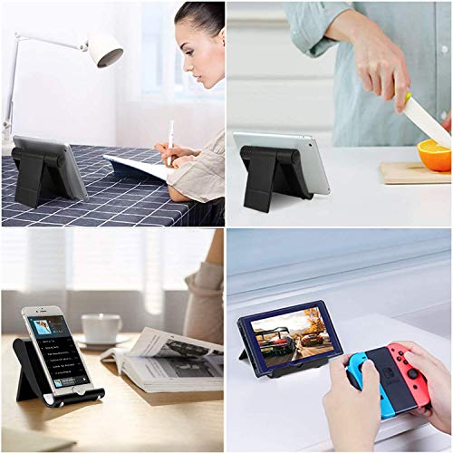 Cell Phone Stand for Desk Foldable, 2 Pack Desk Phone Holder Stand for Office Kitchen Travel, Mobile Phone Stand for iPhone Stand Phone Dock Cradle Compatible with iPad Switch, All Smartphone (Black)