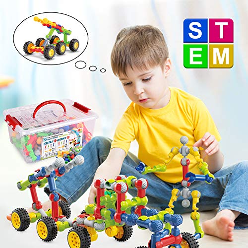 Huaker Kids Building STEM Toys,125 Pcs Educational Construction Engineering Building Blocks Kit for Ages 3 4 5 6 7 8 9 10 Year Old Boys and Girls,Best Gift for Kids Creative Games & Fun Activity