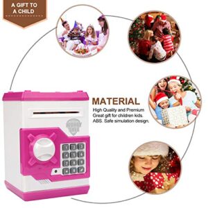 Renvdsa Cartoon Electronic ATM Password Piggy Bank Cash Coin Can Auto Scroll Paper Money Saving Box Gift for Kids (White Pink)