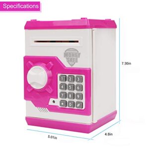 Renvdsa Cartoon Electronic ATM Password Piggy Bank Cash Coin Can Auto Scroll Paper Money Saving Box Gift for Kids (White Pink)