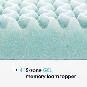 Mellow 4 Inch 5-Zone Memory Foam Mattress Topper, Cooling Gel Infusion, Full