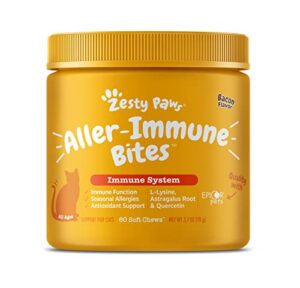 zesty paws aller-immune soft chews for cats - with l-lysine, epicor, astragalus root, quercetin & antioxidants - advanced functional supplement for cat immune support - bacon flavor - 60 count