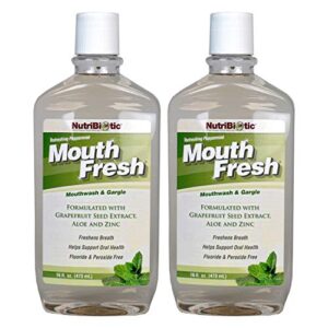 nutribiotic mouthfresh, refreshing peppermint 16 oz. twin pack | natural mouthwash & gargle with grapefruit seed extract, aloe, zinc & witch hazel | fluoride-free & made without gmos & gluten