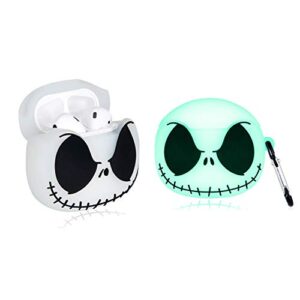 bkkyo for airpod 2/1 case soft silicone cute cartoon kawaii funny cover protective skin accessories keychain kids teens cases for air pods 1/2 compatible with airpods 2&1, luminous skull