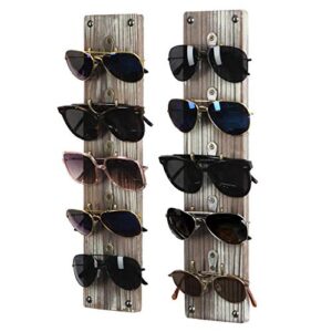 j jackcube design rustic wood wall mounted sunglasses storage organizer 10 eyeglasses holder display rack set of 2 with 5 metal hooks on each holder -mk691a