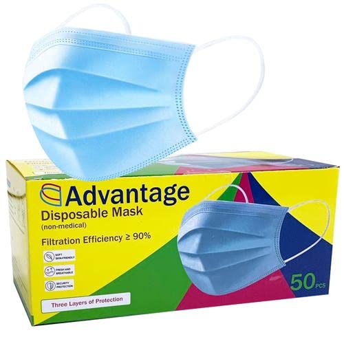 Advantage -2,000 Bulk Pack - Premium Quality 3-Ply Disposable Face Masks with Elastic Earloops