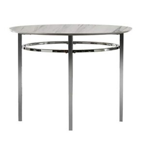 benjara contemporary round dining table with faux marble top, white and chrome