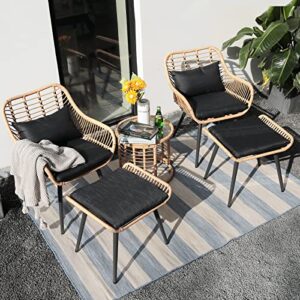 joivi 5 piece outdoor wicker furniture set, rattan bistro all weather conversation set with ottoman and coffee side table
