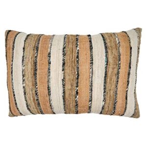 saro lifestyle lynn collection striped throw pillow cover, 16"x24", natural