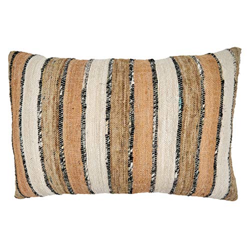 SARO LIFESTYLE Lynn Collection Striped Throw Pillow Cover, 16"x24", Natural