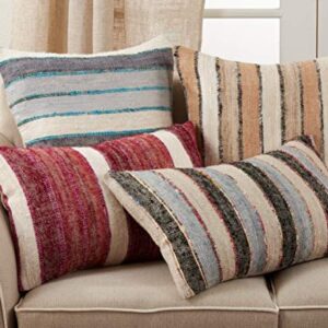 SARO LIFESTYLE Lynn Collection Striped Throw Pillow Cover, 16"x24", Natural