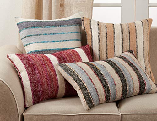 SARO LIFESTYLE Lynn Collection Striped Throw Pillow Cover, 16"x24", Natural