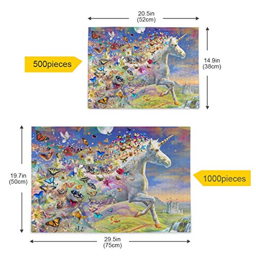 Unicorn Butterfly Jigsaw Puzzles 1000 Pieces for Adults 500 Pieces Art Project for Home Wall Decor 20.5 x 14.9 Inch