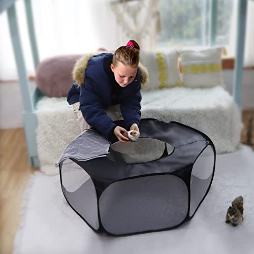 Linifar Small Animals Playpen, Pet Tent Transparent & Portable Fence with Zippered Cover Outdoor/Indoor Exercise Yard Fence for Puppy Kitten Rabbit Bunny Hamster Rat Guinea Pig Hedgehog Chinchilla