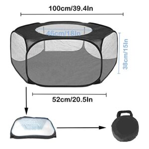 Linifar Small Animals Playpen, Pet Tent Transparent & Portable Fence with Zippered Cover Outdoor/Indoor Exercise Yard Fence for Puppy Kitten Rabbit Bunny Hamster Rat Guinea Pig Hedgehog Chinchilla