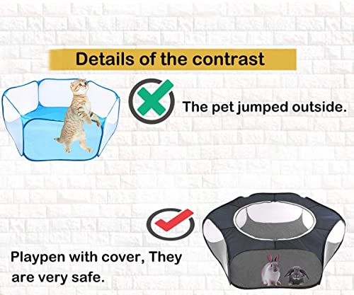 Linifar Small Animals Playpen, Pet Tent Transparent & Portable Fence with Zippered Cover Outdoor/Indoor Exercise Yard Fence for Puppy Kitten Rabbit Bunny Hamster Rat Guinea Pig Hedgehog Chinchilla