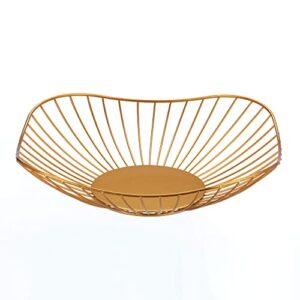 ibwell short curved-edge modern creative stylish single tier dish,metal iron wire fruit vegetables bread decorative stand serving bowls basket holder (gold)