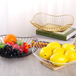 IBWell Short Curved-Edge Modern Creative Stylish Single Tier Dish,Metal Iron Wire Fruit Vegetables Bread Decorative Stand Serving Bowls Basket Holder (Gold)