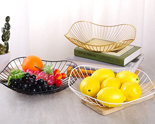 IBWell Short Curved-Edge Modern Creative Stylish Single Tier Dish,Metal Iron Wire Fruit Vegetables Bread Decorative Stand Serving Bowls Basket Holder (Gold)