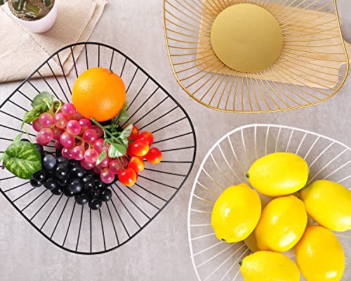 IBWell Short Curved-Edge Modern Creative Stylish Single Tier Dish,Metal Iron Wire Fruit Vegetables Bread Decorative Stand Serving Bowls Basket Holder (Gold)