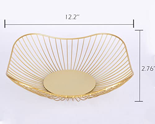 IBWell Short Curved-Edge Modern Creative Stylish Single Tier Dish,Metal Iron Wire Fruit Vegetables Bread Decorative Stand Serving Bowls Basket Holder (Gold)